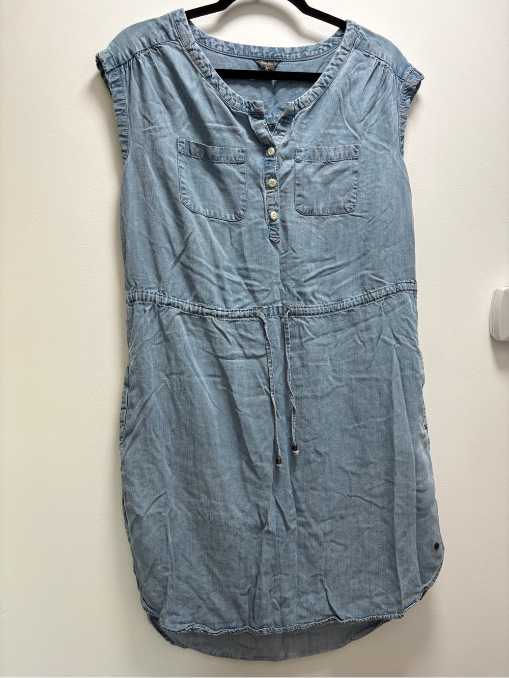 Eddie Bauer Light Blue Chambray Drawstring Shirt Dress - 8 - Coastal Beach Wear